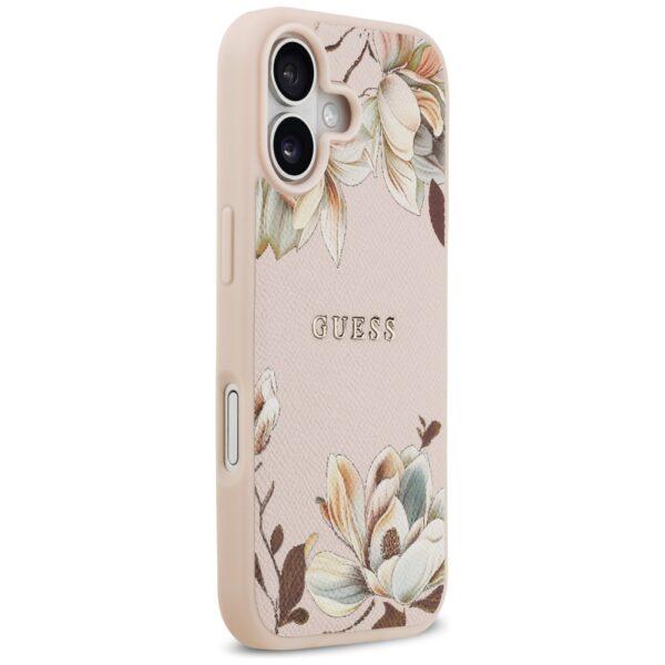 Guess Grained Flowers Classic Logo MagSafe iPhone 17 Case - Pinkeng