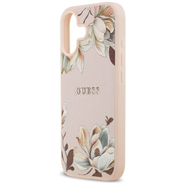 Guess Grained Flowers Classic Logo MagSafe iPhone 17 Case - Pinkeng