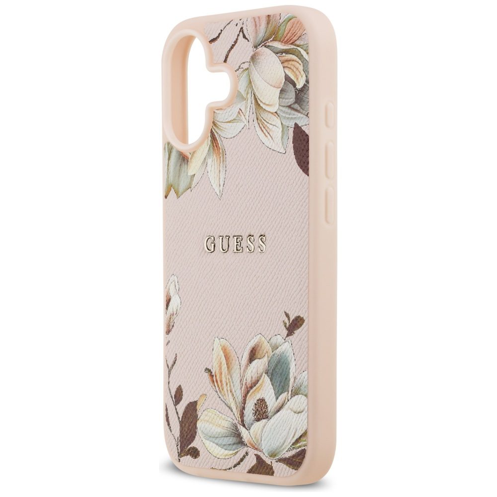 Guess Grained Flowers Classic Logo MagSafe iPhone 17 Case - Pinkeng