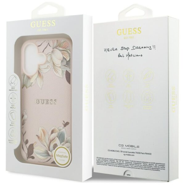 Guess Grained Flowers Classic Logo MagSafe iPhone 17 Case - Pinkeng