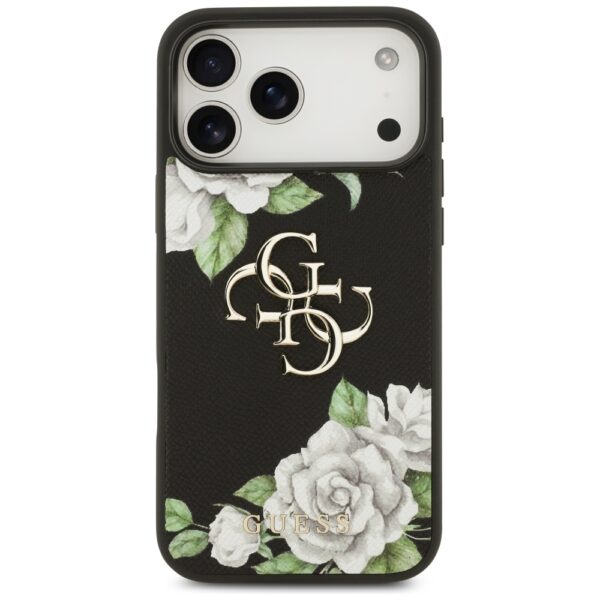 Guess Grained Roses & Big 4G Logo case for iPhone 17 Pro Max - blackeng