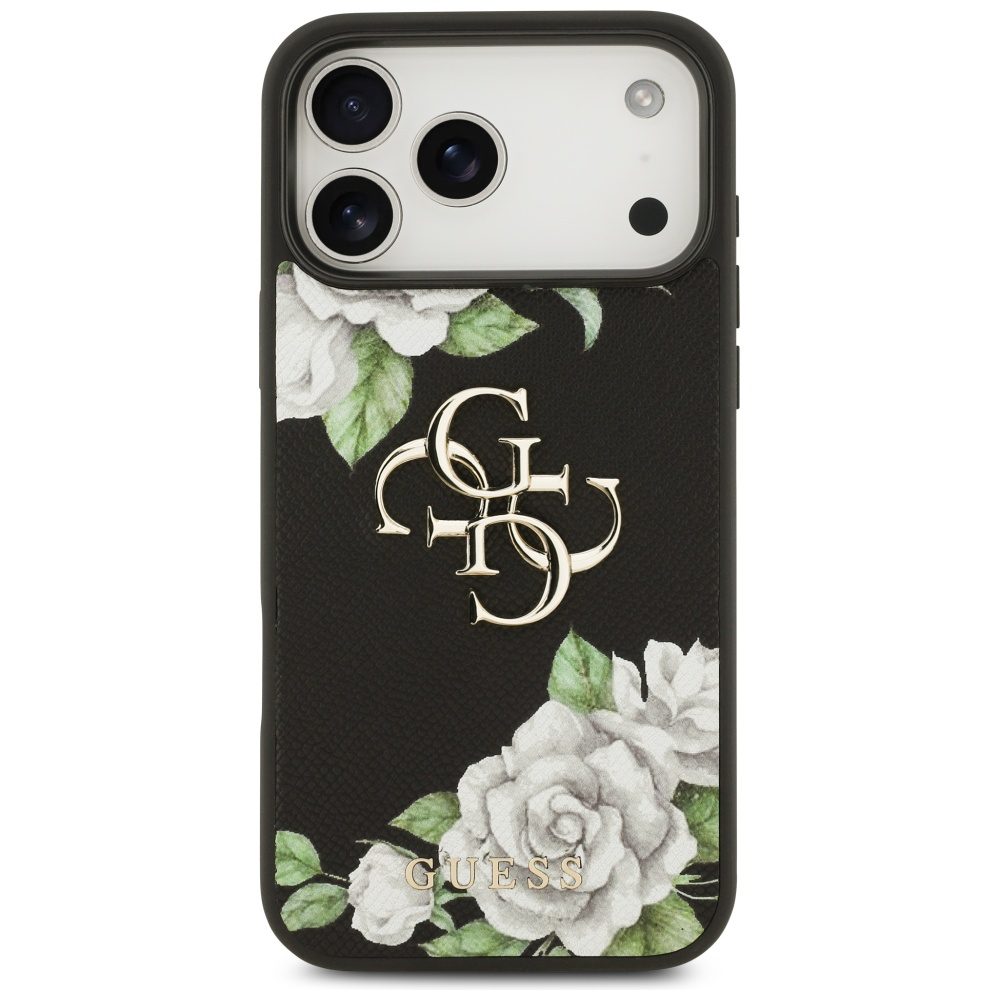 Guess Grained Roses & Big 4G Logo case for iPhone 17 Pro Max - blackeng
