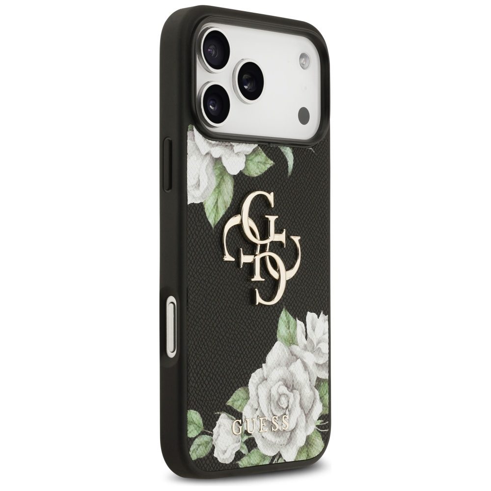 Guess Grained Roses & Big 4G Logo case for iPhone 17 Pro Max - blackeng