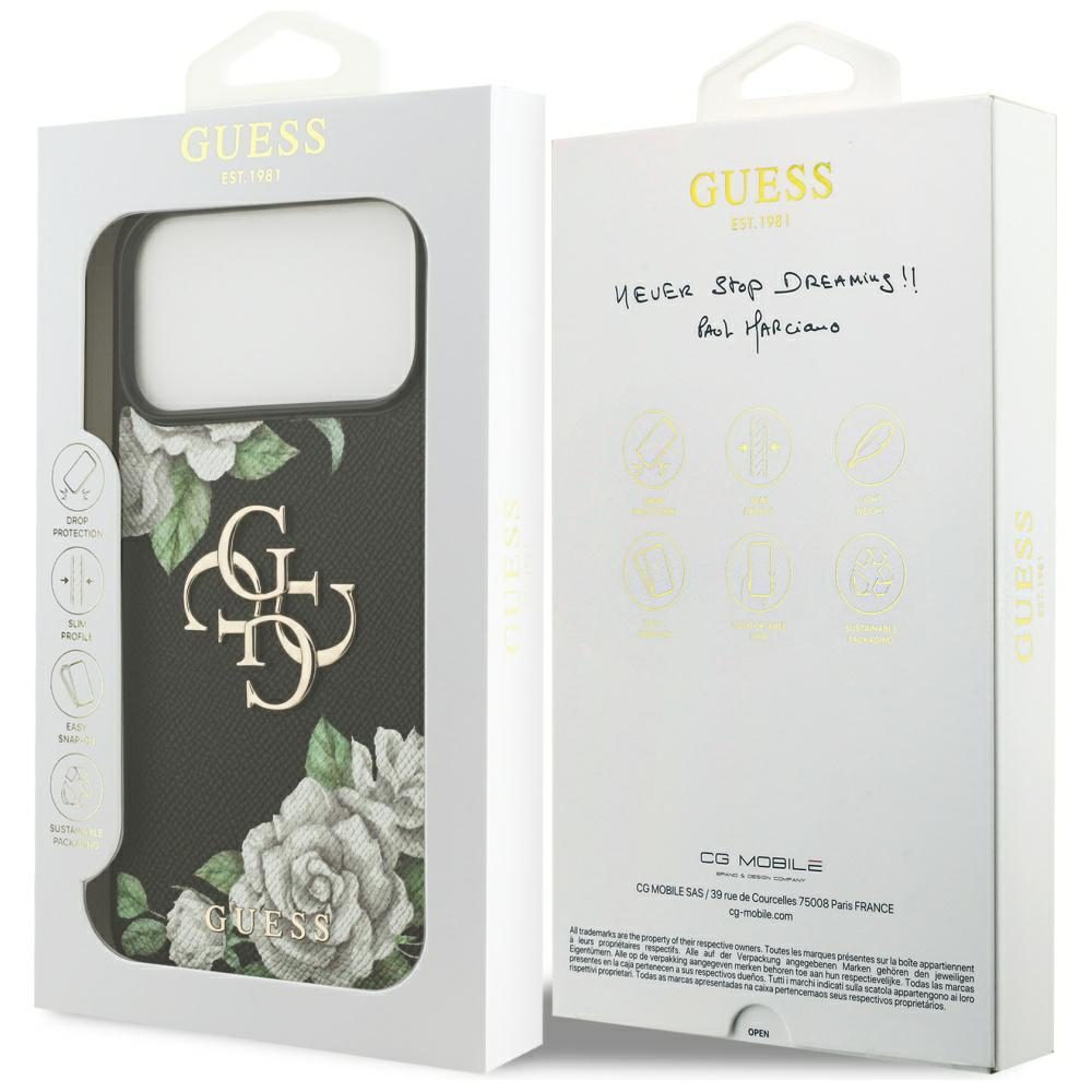Guess Grained Roses & Big 4G Logo case for iPhone 17 Pro Max - blackeng