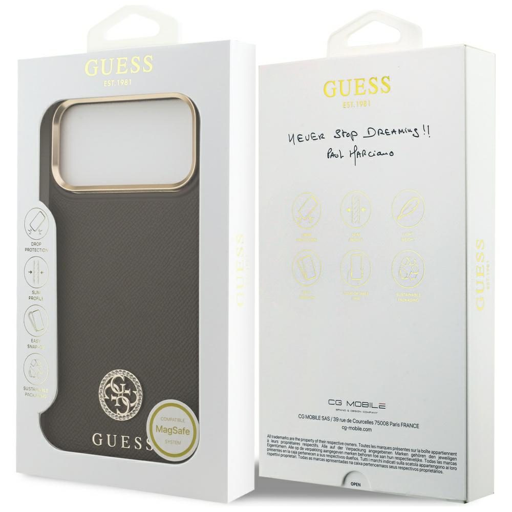Guess Grained Strass Logo MagSafe Case for iPhone 17 Pro Max - Browneng