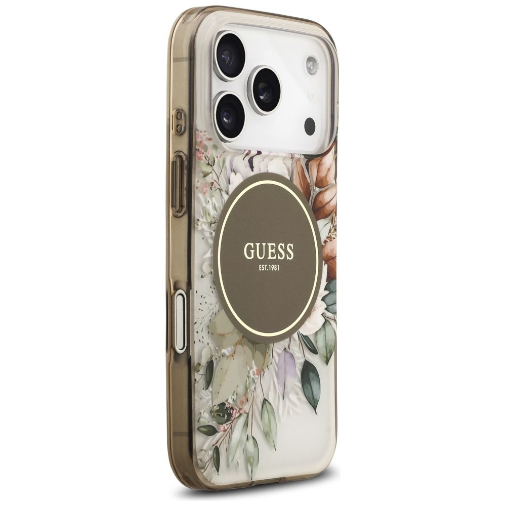Guess IML Flower & Tonal Circle MagSafe case for iPhone 17 Pro - browneng