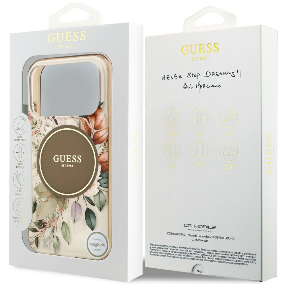 Guess IML Flower & Tonal Circle MagSafe case for iPhone 17 Pro - browneng