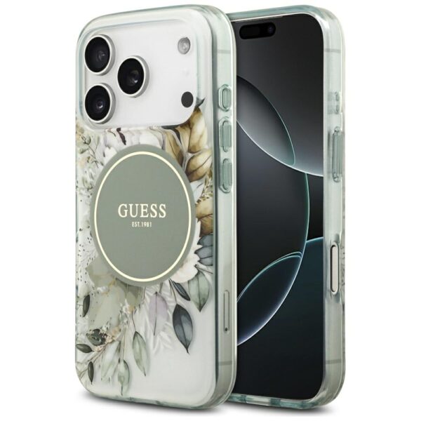 Guess IML Flower & Tonal Circle MagSafe case for iPhone 17 Pro - greeneng
