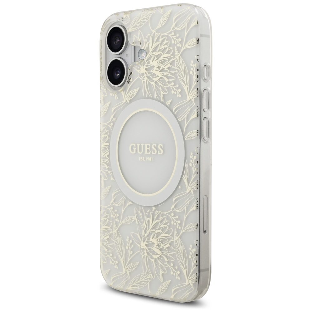 Guess IML Flowers Electro Pearl Strap MagSafe case for iPhone 17 - whiteeng