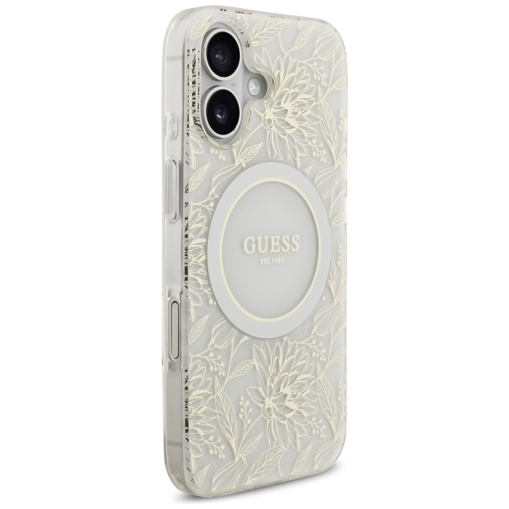 Guess IML Flowers Electro Pearl Strap MagSafe case for iPhone 17 - whiteeng