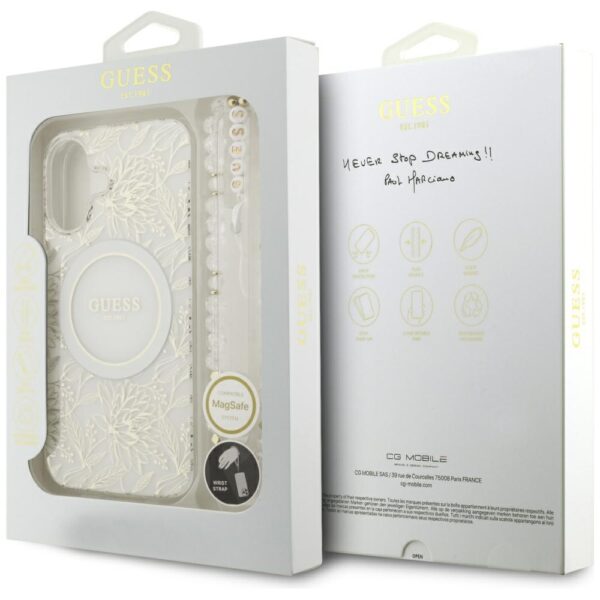 Guess IML Flowers Electro Pearl Strap MagSafe case for iPhone 17 - whiteeng
