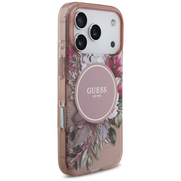 Guess IML Flowers Pearl Strap MagSafe Case for iPhone 17 Pro - Pinkeng