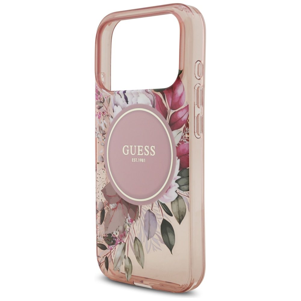 Guess IML Flowers Pearl Strap MagSafe Case for iPhone 17 Pro - Pinkeng