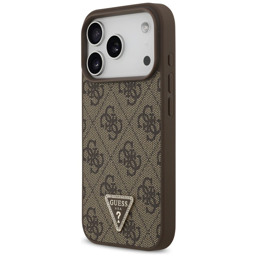 Guess Leather 4G Triangle Strass MagSafe Case for iPhone 17 Pro - Browneng