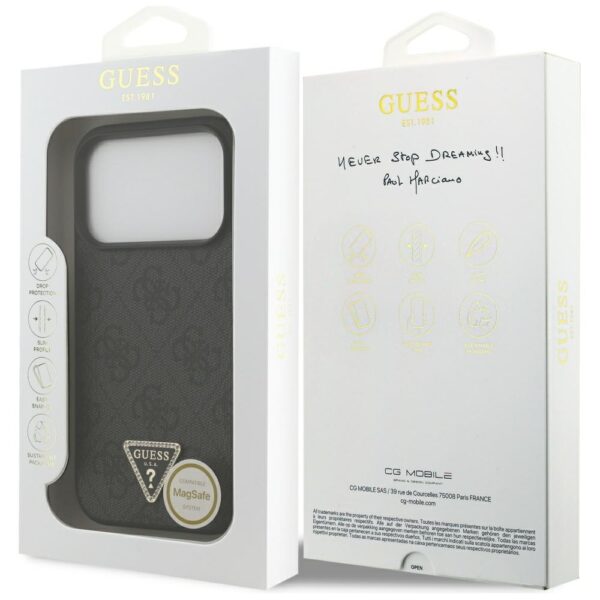 200870_8 Guess Leather 4G Triangle Strass MagSafe Case for iPhone 17 Pro - Blackeng