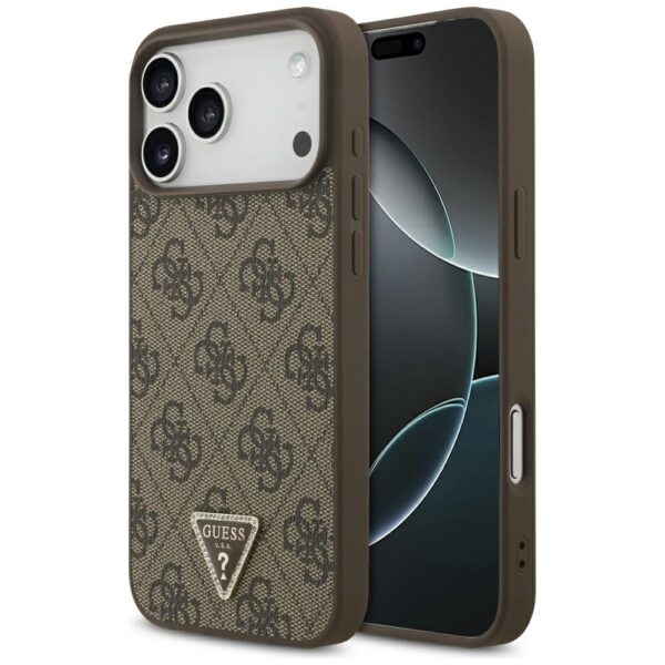 200871_1 Guess Leather 4G Triangle Strass MagSafe Case for iPhone 17 Pro Max - Browneng