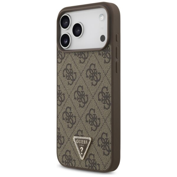 200871_2 Guess Leather 4G Triangle Strass MagSafe Case for iPhone 17 Pro Max - Browneng