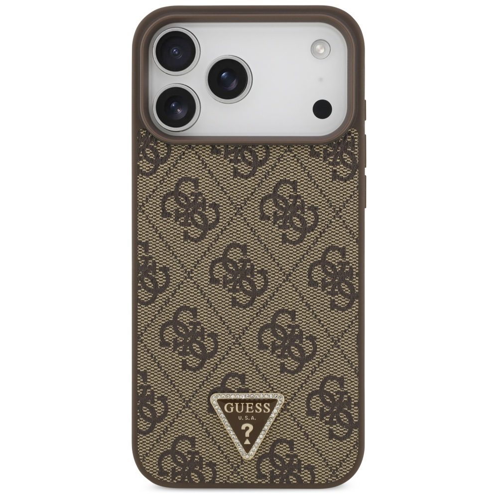 200871_3 Guess Leather 4G Triangle Strass MagSafe Case for iPhone 17 Pro Max - Browneng