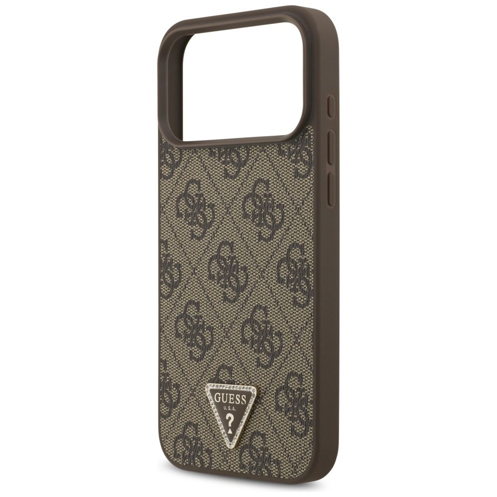 200871_6 Guess Leather 4G Triangle Strass MagSafe Case for iPhone 17 Pro Max - Browneng