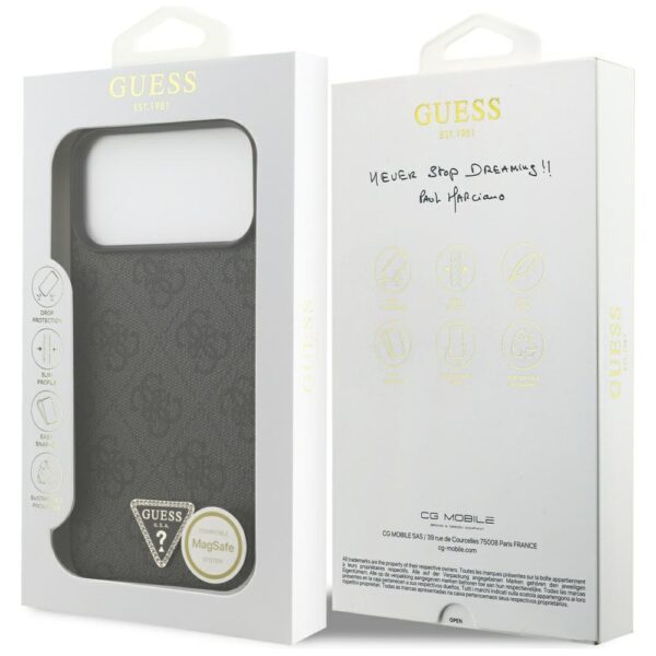 Guess Leather 4G Triangle Strass MagSafe Case for iPhone 17 Pro Max - Blackeng