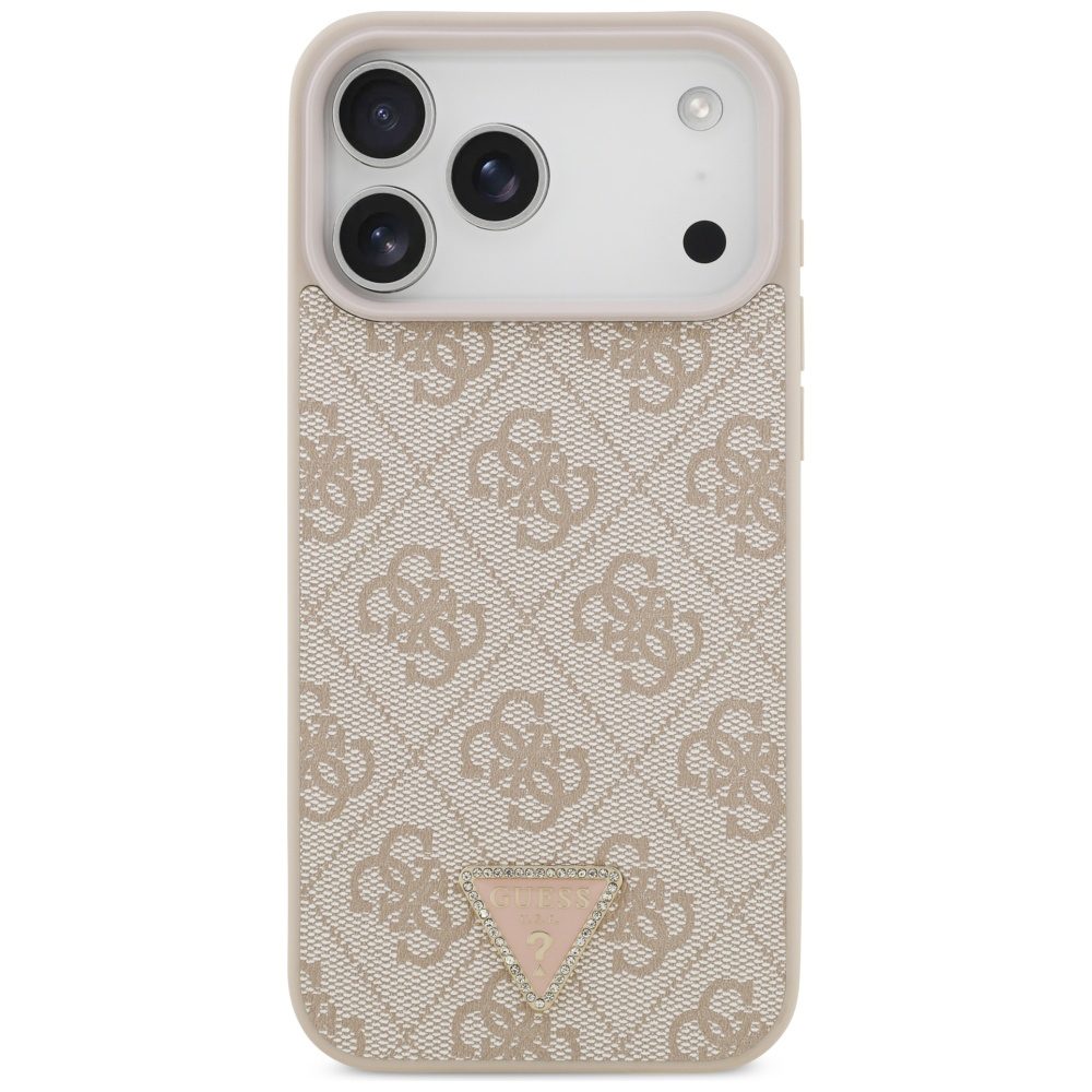 Guess Leather 4G Triangle Strass MagSafe Case for iPhone 17 Pro Max - Pinkeng