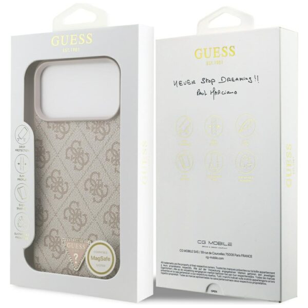Guess Leather 4G Triangle Strass MagSafe Case for iPhone 17 Pro Max - Pinkeng