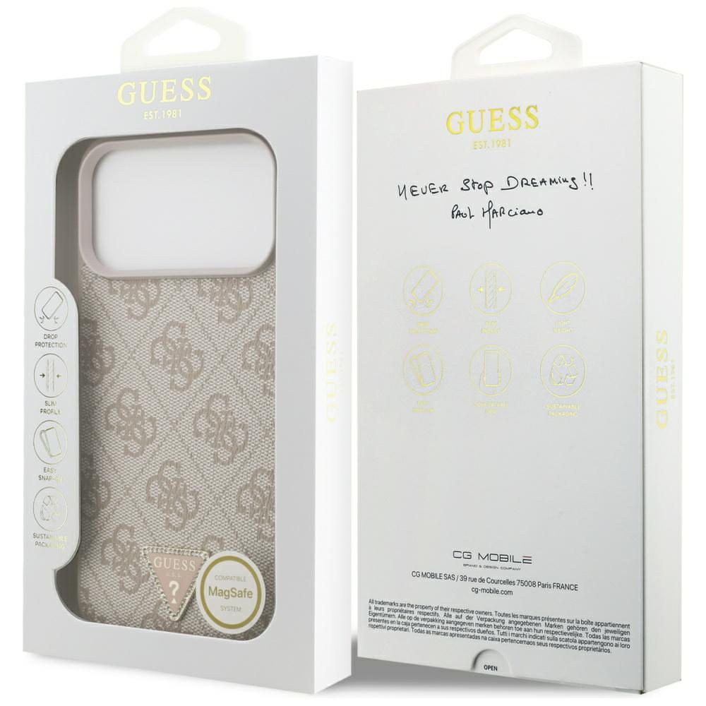 Guess Leather 4G Triangle Strass MagSafe Case for iPhone 17 Pro Max - Pinkeng