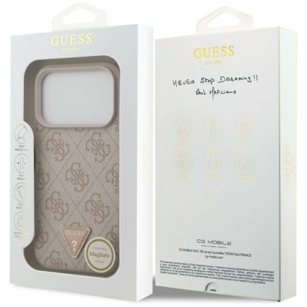 Guess Leather 4G Triangle Strass MagSafe Case for iPhone 17 Pro - Pinkeng