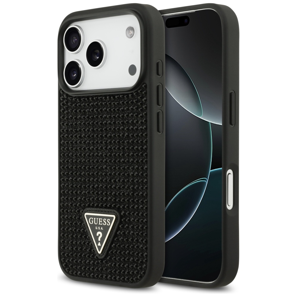 Guess Rhinestone Triangle Logo Case for iPhone 17 Pro - Blackeng