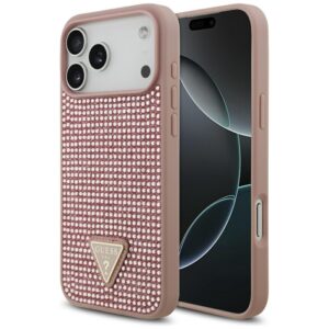Guess Rhinestone Triangle Logo Case for iPhone 17 Pro Max - Pinkeng