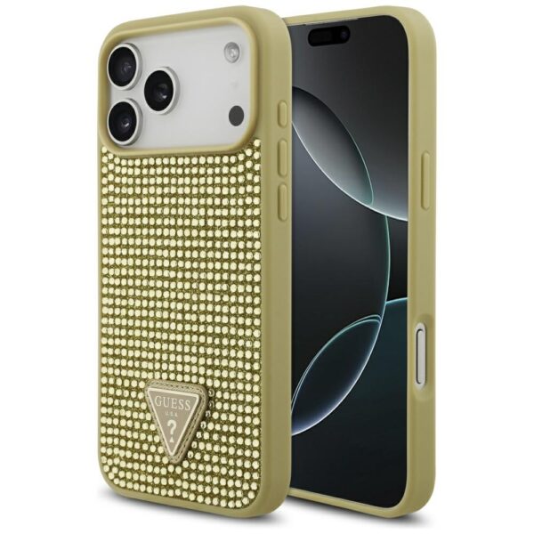 200892_1 Guess Rhinestone Triangle Logo Case for iPhone 17 Pro Max - Goldeng
