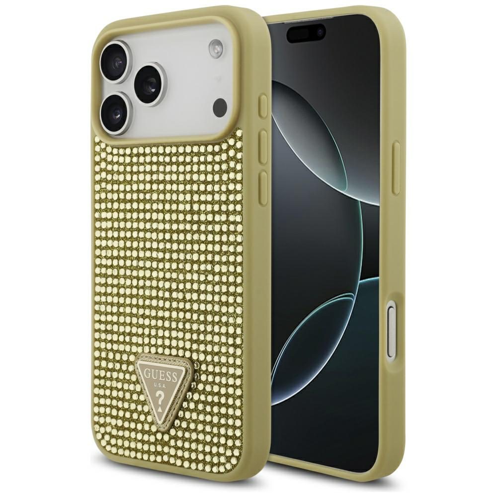 200892_1 Guess Rhinestone Triangle Logo Case for iPhone 17 Pro Max - Goldeng