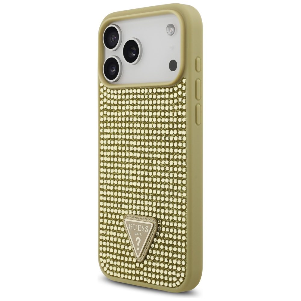 200892_2 Guess Rhinestone Triangle Logo Case for iPhone 17 Pro Max - Goldeng