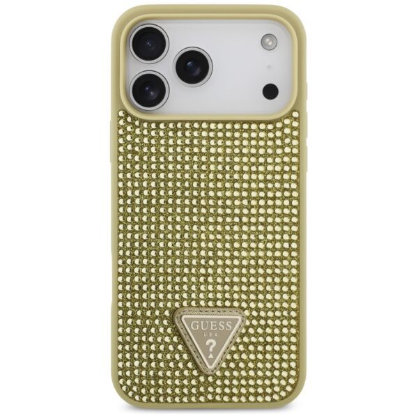 200892_3 Guess Rhinestone Triangle Logo Case for iPhone 17 Pro Max - Goldeng
