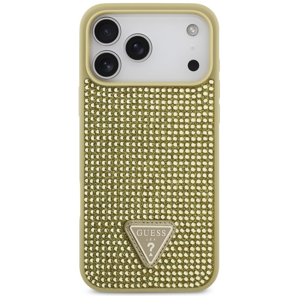 200892_3 Guess Rhinestone Triangle Logo Case for iPhone 17 Pro Max - Goldeng