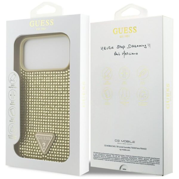 200892_8 Guess Rhinestone Triangle Logo Case for iPhone 17 Pro Max - Goldeng