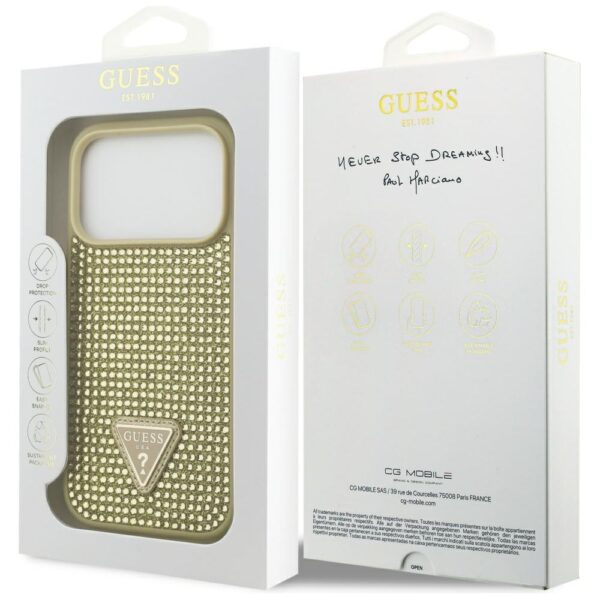 200894_8 Guess Rhinestone Triangle Logo iPhone 17 Pro Case - Goldeng
