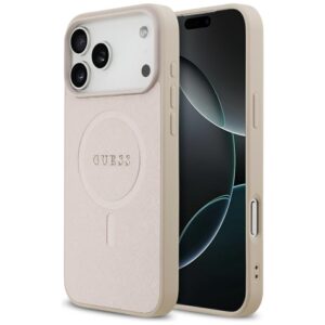 Guess Saffiano Classic Logo MagSafe Case for iPhone 17 Pro Max - Pinkeng