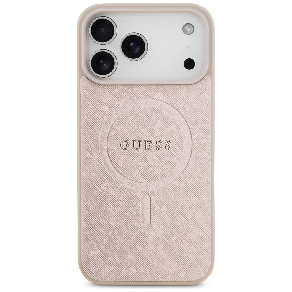 Guess Saffiano Classic Logo MagSafe Case for iPhone 17 Pro Max - Pinkeng