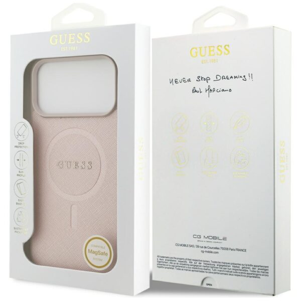 Guess Saffiano Classic Logo MagSafe Case for iPhone 17 Pro Max - Pinkeng