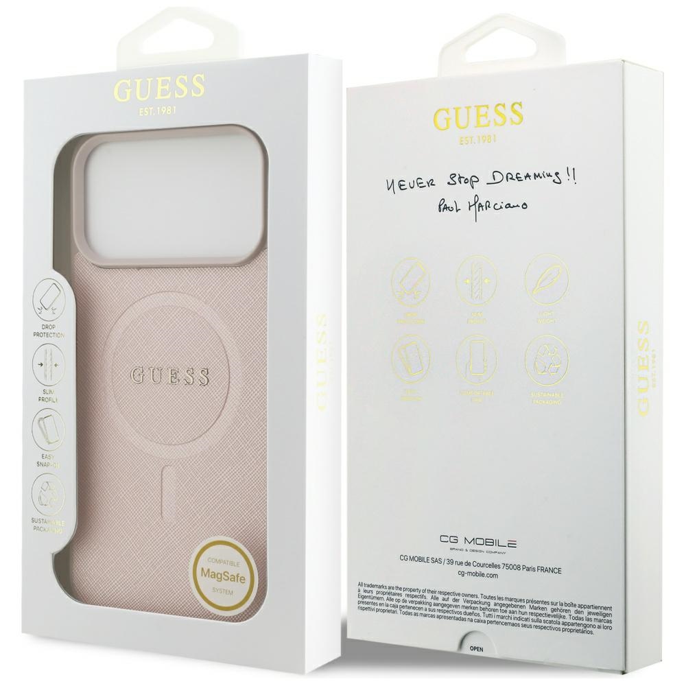 Guess Saffiano Classic Logo MagSafe Case for iPhone 17 Pro Max - Pinkeng