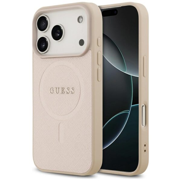 Guess Saffiano Classic Logo MagSafe Case for iPhone 17 Pro - Pinkeng