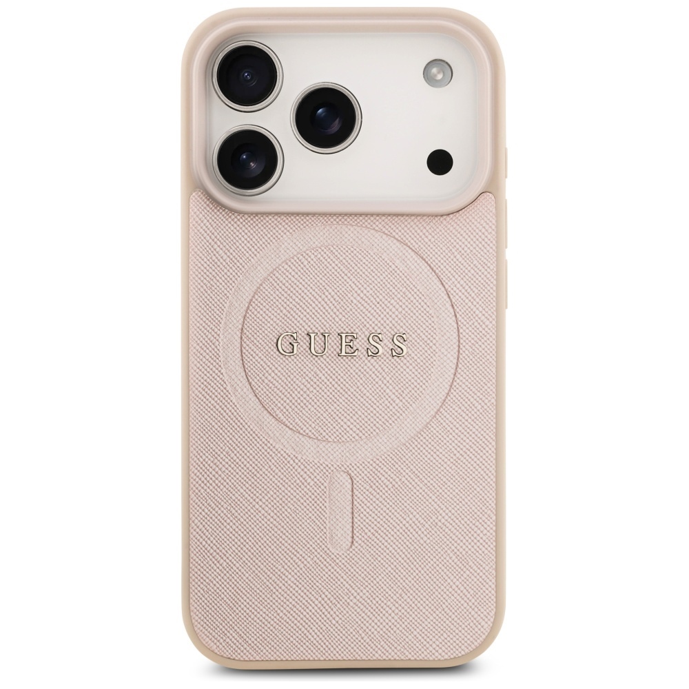 Guess Saffiano Classic Logo MagSafe Case for iPhone 17 Pro - Pinkeng