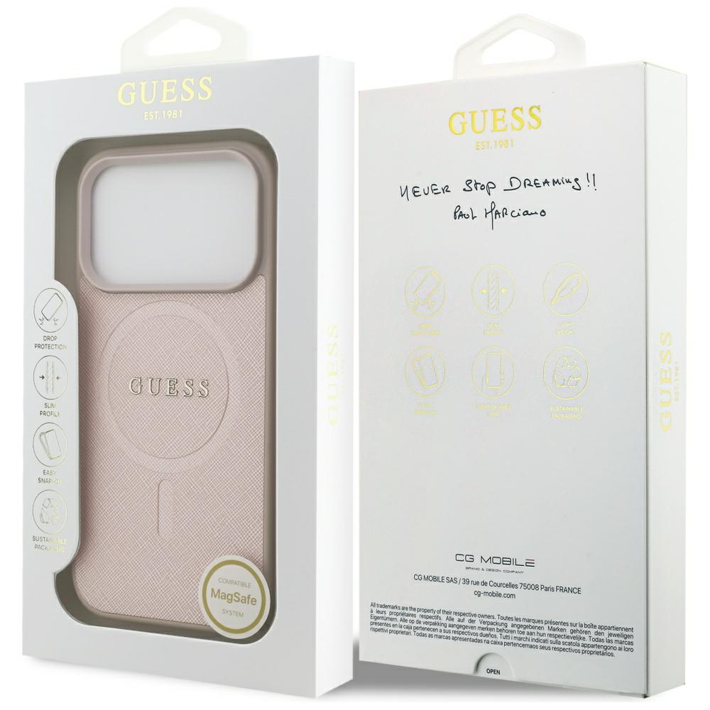 Guess Saffiano Classic Logo MagSafe Case for iPhone 17 Pro - Pinkeng