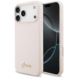 Guess Silicone Script Metal Logo MagSafe Case for iPhone 17 Pro Max - Pinkeng
