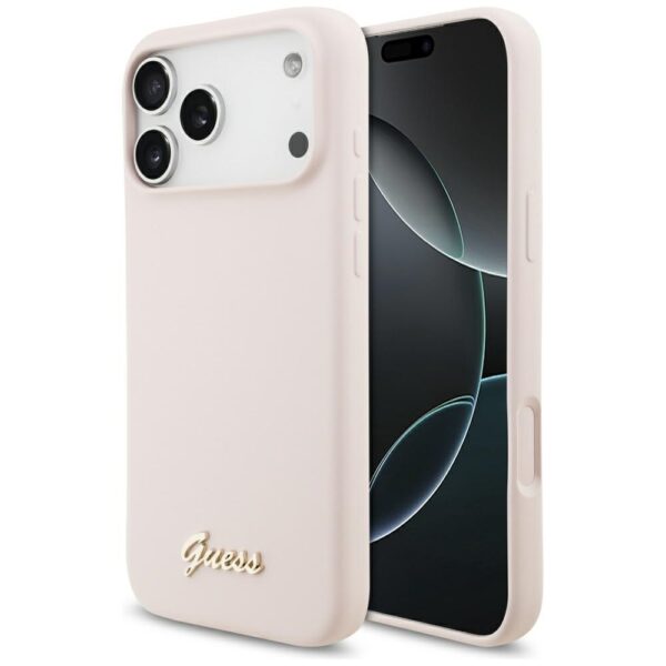 Guess Silicone Script Metal Logo MagSafe Case for iPhone 17 Pro Max - Pinkeng