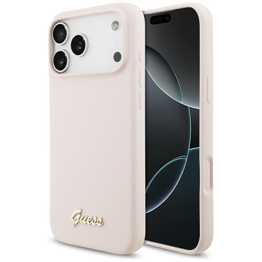 Guess Silicone Script Metal Logo MagSafe Case for iPhone 17 Pro Max - Pinkeng