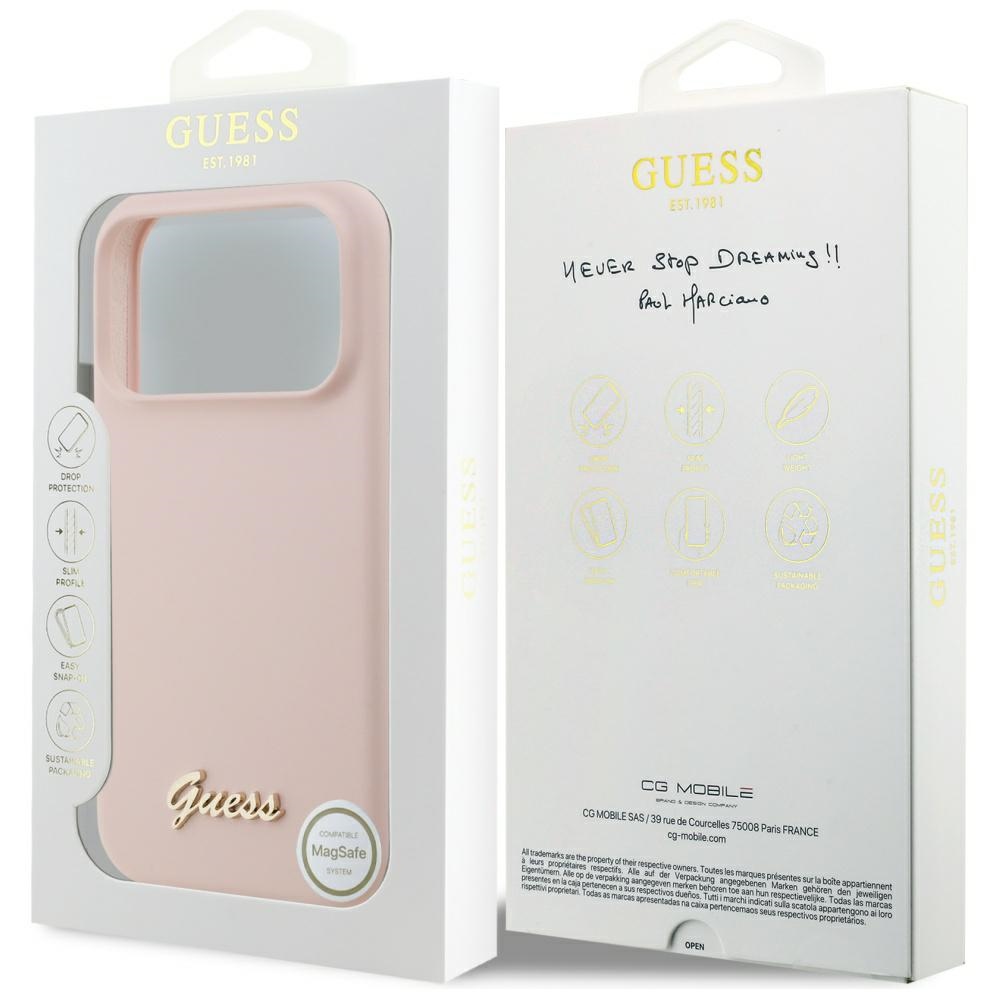 Guess Silicone Script Metal Logo MagSafe Case for iPhone 17 Pro Max - Pinkeng