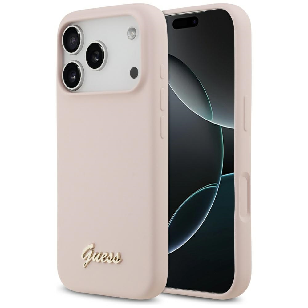 Guess Silicone Script Metal Logo MagSafe Case for iPhone 17 Pro - Pinkeng