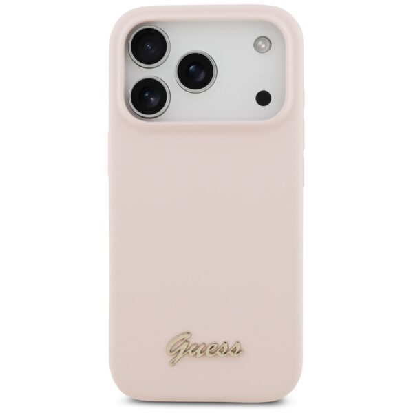 Guess Silicone Script Metal Logo MagSafe Case for iPhone 17 Pro - Pinkeng